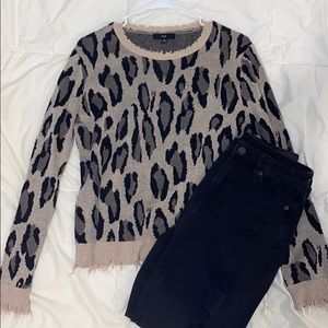 Distressed Leopard Print Sweater